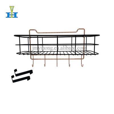 China Wall Mounted Type Good Quality Bathroom Shelf Metal Kitchen Rack Single Tier Storage Rack With Hooks for sale