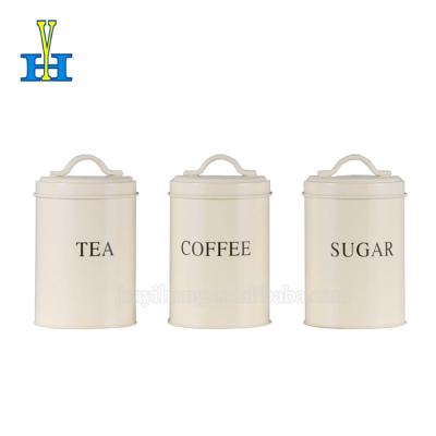 China Top Store Selling Set Of 3 Round Kitchen Household Powder Coated Storage Tea Coffee Sugar Canister for sale