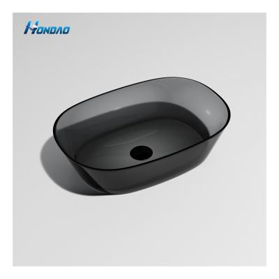 China Modern Bathroom Ware Resin Sink Washroom Hand Transparent One Piece Wash Basin for sale