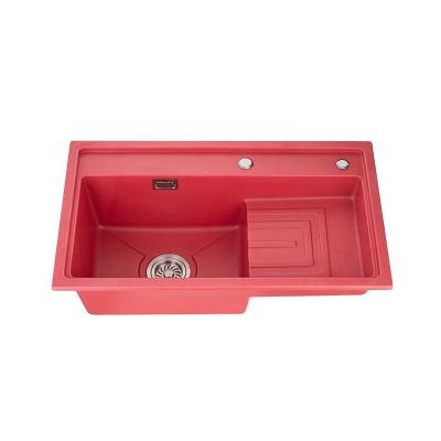 China With Faucet China Supplier Good Quality Single Bowl Red Quartz Stone Undermount 830*500*275 Kitchen Sink for sale