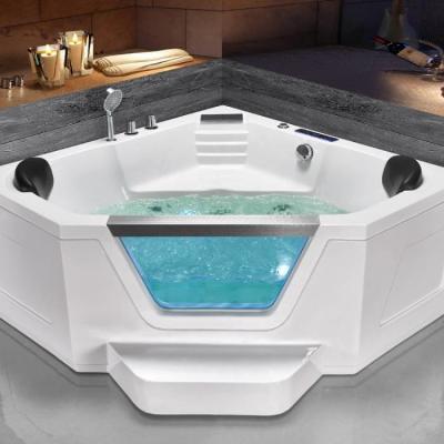 China Aokeliya acrylic corner hydro massage whirlpool bathtub 2 person multifunctional jet water bathtub for sale