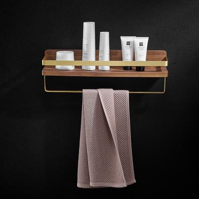 China Luxury walnut wood bathroom brushed Gold modern shelf rack paper shower caddy zu verkaufen