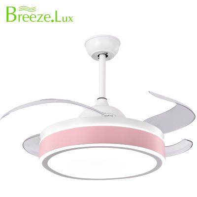 China Hot Selling Low Noise Lovely Style Breezelux Cute Room Pink LED Bed Bladeless Ceiling Fan With Light for sale