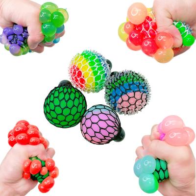 China Strain Squeeze TPR Rainbow Mesh Squeeze Ball Toy, Strain Grape Ball, Soft TPR Mesh Squeeze Net Ball Maker for sale