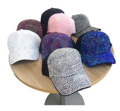 China 6 Panel Fashionable Women's Stylish Bling Baseball Caps Summer Rhinestone Trucker Mesh Ponytail Hats For Women for sale