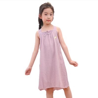 China Breathable Children's Home Pajamas Set Solid Color Nightgown Girl Dress Home Clothes for sale