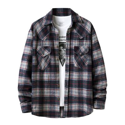 China 2021 fall new style retro washcloth fashion plaid shirt men's anti-pilling style jacket shirt for sale