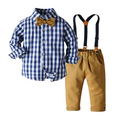 China Autumn Boys Plaid Casual Kids Shirt Cotton Spring Shirt With Two Piece Pants for sale