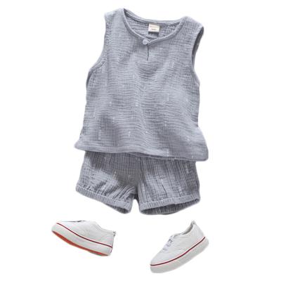 China Summer Casual Boys' Printed Vest Set, Cotton And Linen Shorts, Two Pieces Without Sleeves for sale