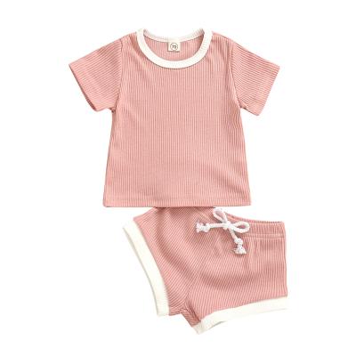 China Summer Set Two-Piece Solid Color Neck Comfortable Baby Round Multicolor Tops Casual for sale