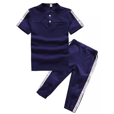 China Boys Summer Casual Ice Silk Cotton And Canvas Short Sleeve Summer Two Piece Suit for sale