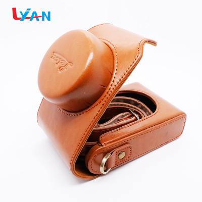 China Fashiontable Portable Leather PU Case Bag Cover Camera Lens +Strap Brown for sale