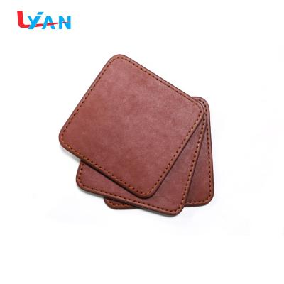 China Durable 6 Pcs Square Cup PU Coasters Set Double-Decker Leather Place Mat With Coaster Rack for sale