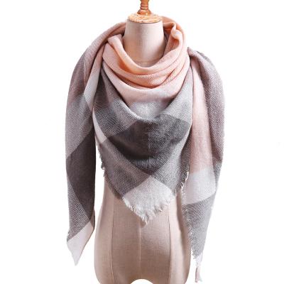 China High quality artificial plaid triangular scarf style autumn and winter popular acrylic cashmere warm shawl for sale