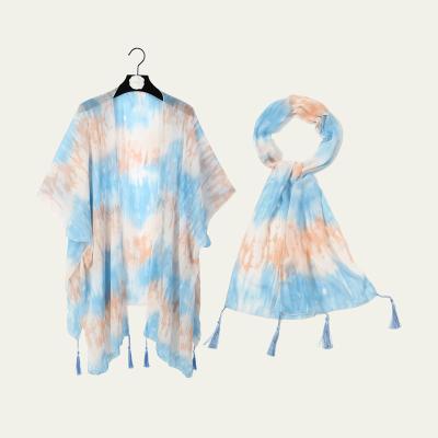 China Polyester New Arrive Beach Casual Short Sleeve Tie Dye Split Tassel Tunic Dress Swimwear Cover Ups Beach Wear for sale