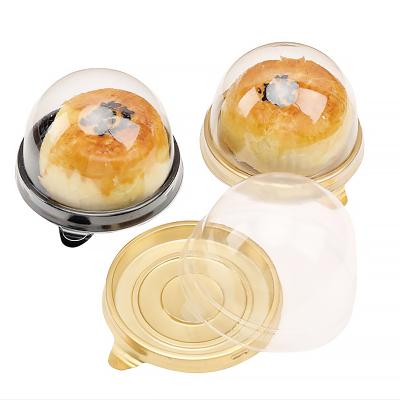 China Disposable Transparent Moon Round Mini Cake Box Dessert Box Plastic Cake Box for sale