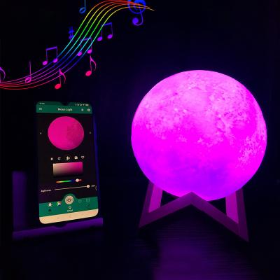 China Smart Light Sensor Control 2022 3D App Control Printing Usb Warm Moon Lamp With Wooden Low Led Table Lamp Living Room Decoration for sale