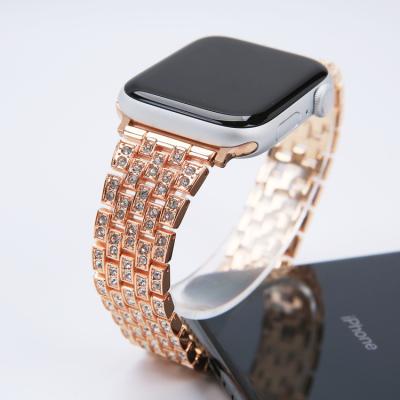 China Rhinestone Diamond Cluster Glitter Bling Metal Breathable Stainless Steel Watch Band For Apple Watch Band 38mm for sale