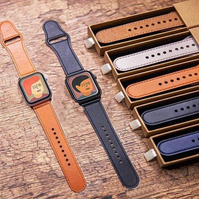 China 40/44mm Designer Vintage Genuine Leather Correas Breathable Watch Bands For Apple Watch Strap Leather Watch Band For iPhone iWatch Bands for sale