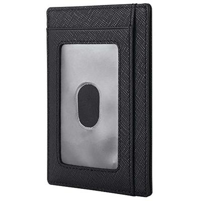 China Custom LOGO Men's RFID Blocking Front Pocket Mini Minimalist RFID Blocking Genuine Leather Saffiano ID ATM Credit Card Holder Wallet for sale