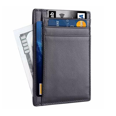 China RFID Blocking Custom Made Gents Front Pocket Genuine Leather Minimal Private Label Slim RFID Blocking Security ID Credit Card Holder Slim Wallet for sale