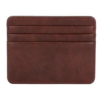 China RFID Blocking Custom Logo Double Sided Slim Full Grain Cowhide Genuine Leather RFID Blocking Bank ATM Credit Card Holder Wallet for sale