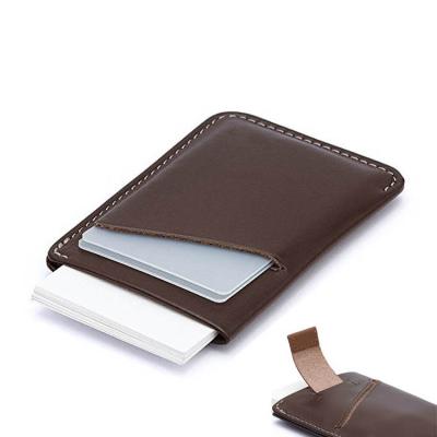 China RFID Blocking Front Pocket Genuine Leather Men's RFID Blocking Minimalist Mini Slim Pull Tab Credit Card Holder Wallet Card Slide Wallet for sale