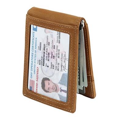 China RFID Blocking Vintage Genuine Leather RFID Blocking Wallets Men's Wallet Minimalist Slim Front Pocket Wallets For Men Money Clip With ID Window for sale