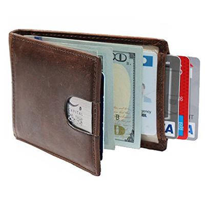 China RFID Blocking Men's RFID Blocking Slim Minimalist Genuine Leather Money Clip Wallet Made With Genuine Leather for sale