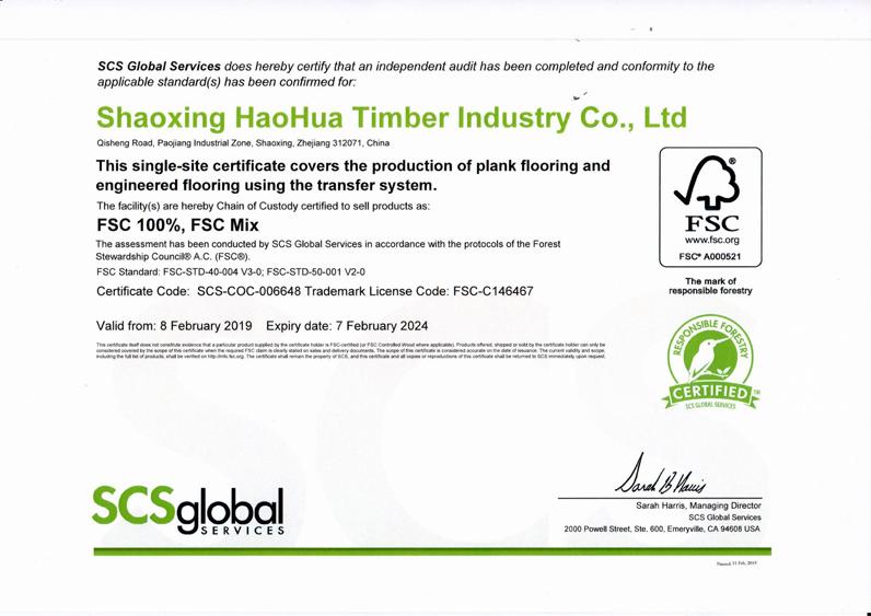 FSC - Shaoxing Haohua Timber Industry Co., Ltd.