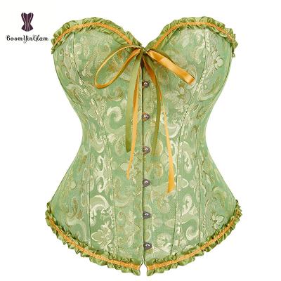 China Plus Size XS To 6XL Brocade Jacquard Body Shaping Bustier Green Korset Women Corset Crop Tops for sale