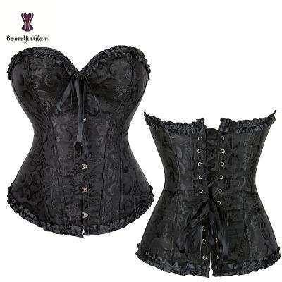 China Black Bustier 6 Bustier 6 Music Viable Korset 12 Clip Waist Steel Boned Victorian Corset Top Woman Trainer Plus Size Body Shapewear for sale