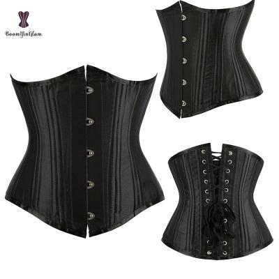 China Gothic Black Solid Antibacterial Double Trainer XS 24 Durable Steel Sexy Cotton Underbust Corset Waist Korset Antibacterial Women's Corsets and Bustiers Bone Corsets and Bustiers for sale