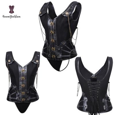 China Good Quality Bustier XXL Bustier XXL Bustier Applause Bustier XXL Solid Black Leather Corset Viable Closure Body Shaping Vests for sale