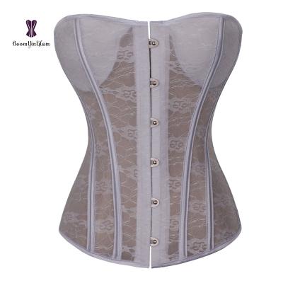 China Antibacterial Antibacterial See Through White Floral Lace Plus Size Steampunk Overbust Corset Hot for sale