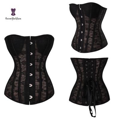 China Antibacterial Semi Pure Plastic Antibacterial Bones Lace Up Palace Garment Corsets Overbust Bustier Top for sale