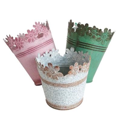 China Custom Eco-friendly Garden Decor Flower Pot Cheap Flower Pots Galvanized Color Flower Buckets for sale