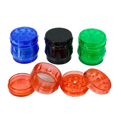 China Plastic Classic Drum Shape Smoking Plastic Grinder Diameter 44 Mm 4 Layers Durable Herb Grinders for sale