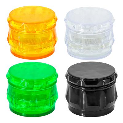 China Folk Plastic Grinder Diameter 55*43 Millimeter Art Classical Drum Shape Smoking 4 Layers Herb Grinders Mix Color Durable for sale