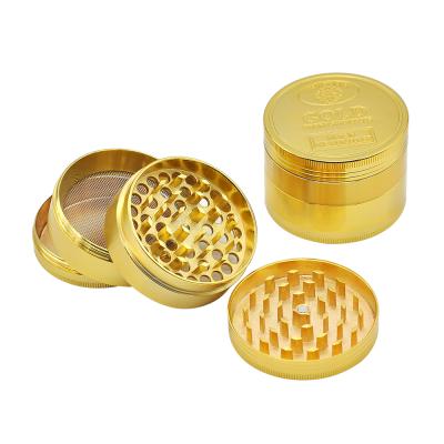 China For Smoking Zinc Alloy Metal Herb Grinder 58*43 Mm Weed Gold Coin With Diamond Teeth Spice Muller for sale