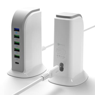 China Hot Selling Mobile Phone Amazone 6 Port USB Charger Tower 30W USB Desktop Fast Charger for iPad and Smart Phone for sale