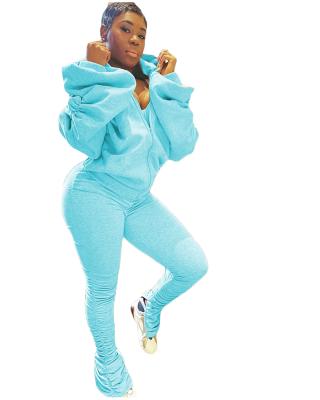 China Breathable Wholesale Two Piece Hoodie Sets Color Folded Pants Two Piece Women's Jogging Suit for sale