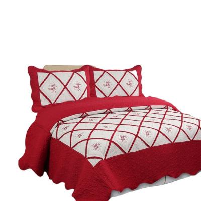 China New Soft Touch Design Embroidery With Ruffle On The Outdoor Lightweight Luxury Microfiber 3pcs Bedspread Set for sale