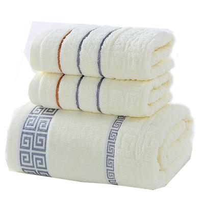 China QUICK DRY Ready to Ship Great Wall Check Cotton Towel Bath Towel Three Piece Gift Box Embroidered Logo for sale