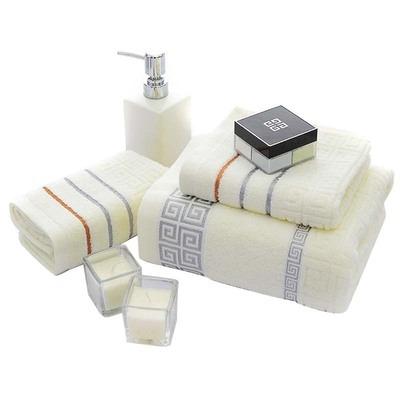 China QUICK DRY Ready to Ship Great Wall Check Cotton Towel Bath Towel Three Piece Gift Box Embroidered Logo for sale