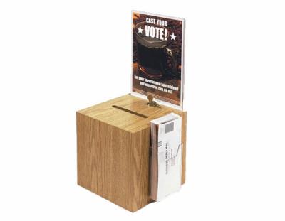 China Tabletop Wooden Ballot/ Suggestion Box w/ 8.5 x 11 Header, Lock Side Pocket for sale