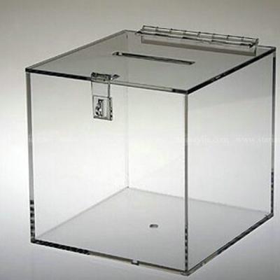 China Crystal Clear Cam Lock Acrylic Donation Box Ballot Box with Clasp and Hasp for sale