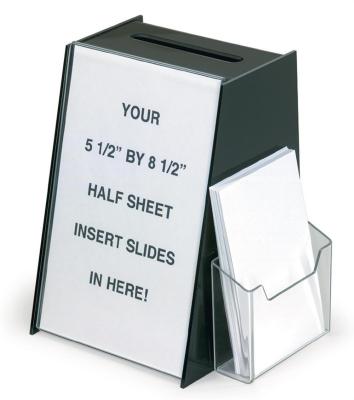 China Black Acrylic Ballot Box Suggestion Boxes W 5.5 x 8.5 Sign Holder & Side Pocket for sale