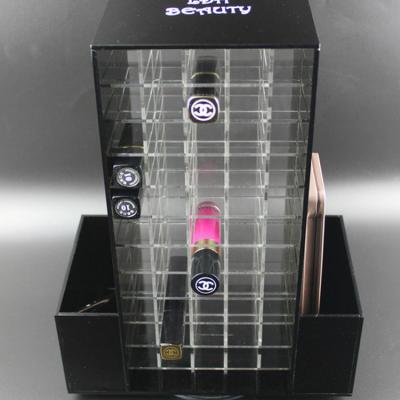 China Acrylic Makeup Organizer for Cosmetics Compartment Plexiglass Rotating Lipstick Display for sale