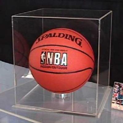 China Acrylic Clear Basketball  Display Case Counter top Plexiglass Football Cube Holder Box for sale